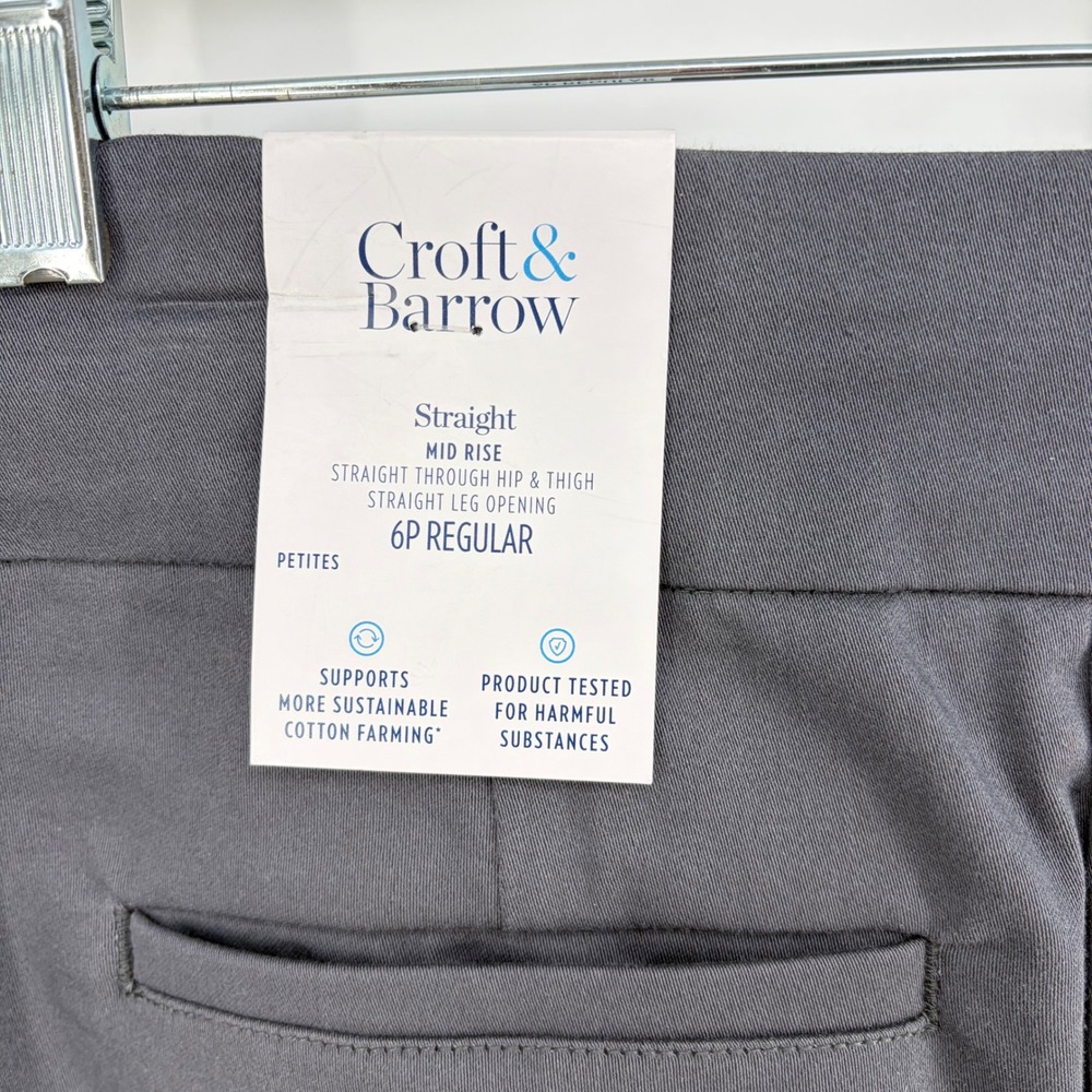 Croft & Barrow Effortless Stretch Pants‎ Gray Straight Leg Mid Rise 6P Sleek - Picture 4 of 9